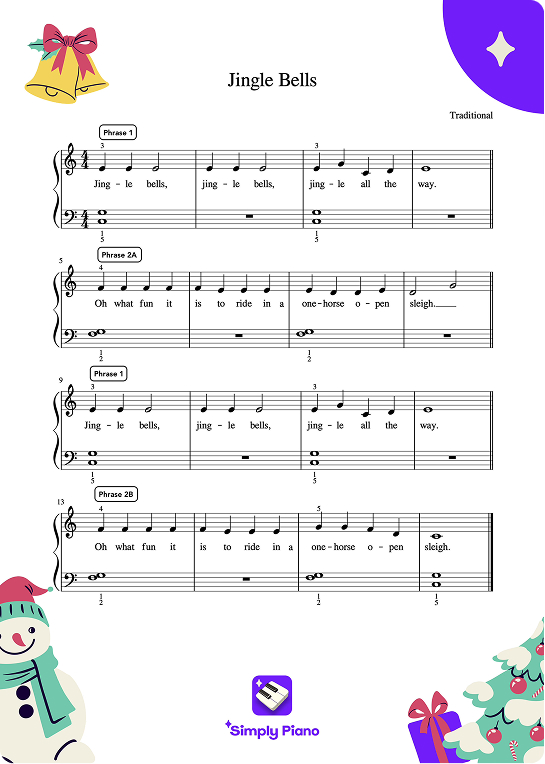 Printable Jingle Bells sheet music for piano